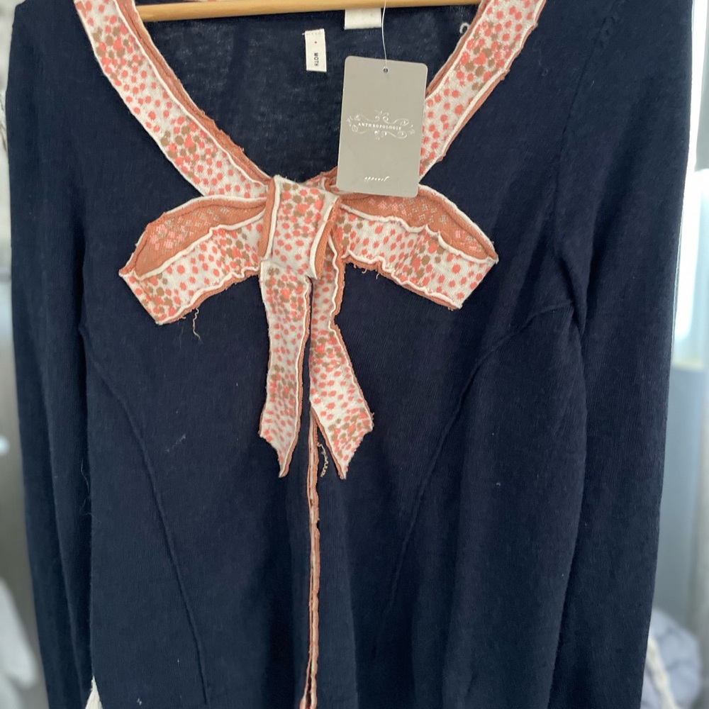 Anthropologie Navy Cardigan with Pink Accents
